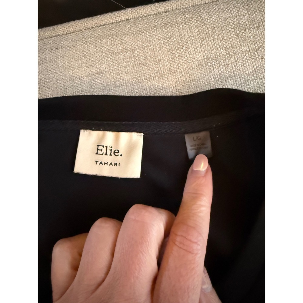 Elie Tahari Black Short Sleeve Drawstring Waist Mini Dress Pockets Large - Picture 7 of 10